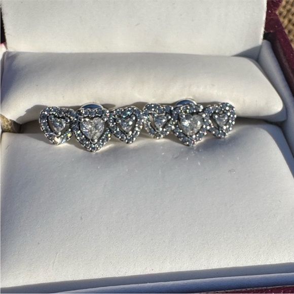 Halo Heart Trilogy Stud Elegant Sterling Silver Heart Earrings - Picture 4 of 8